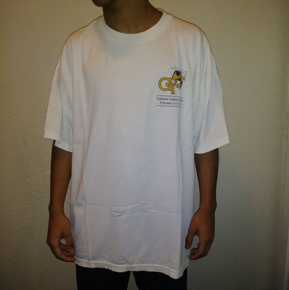 Hanes White T‑Shirt with Yellow & Black Graphic